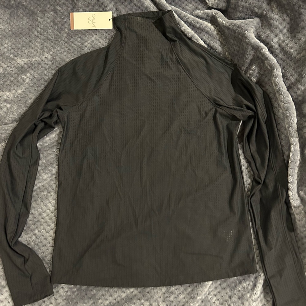 NWT Calia “by Carrie Underwood “Warp” Mesh Long Sleeve Top in Pure Black SzS